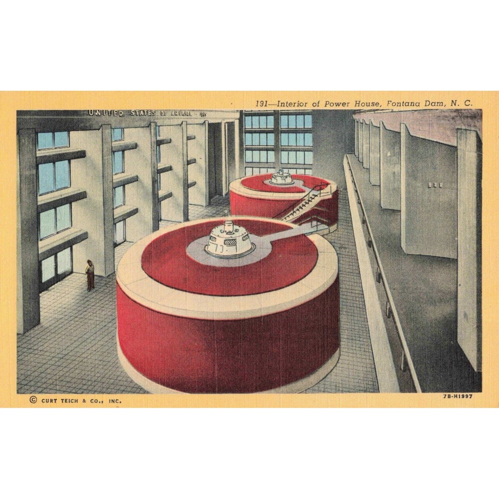 Vintage Fontana Dam NC Interior Power House Linen Postcard Curt Teich 7B-H1997 - Picture 1 of 2